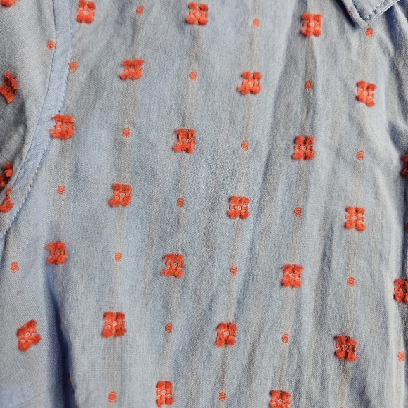 Maeve by Anthro Women's 6 Blue Cotton Button Down Red Embroidery Dots - Picture 3 of 11